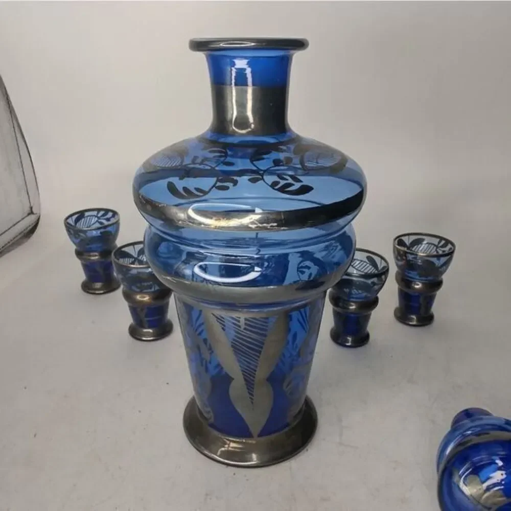 Cobalt blue decanter with silver‎ overlay